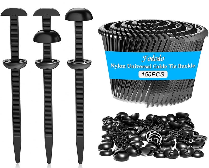 Fododo 150Pcs Nylon Universal Cable Tie Buckle for Car, Upgraded Automotive Zipper Clips, Heavy Duty Self-Locking Zip Ties Holder with Pin & Button, Top Movable Dome Design - Image 1